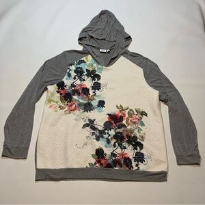 Cato Woman 18/20W Quilted Front Long Sleeve T Shirt Floral Hood Colorful